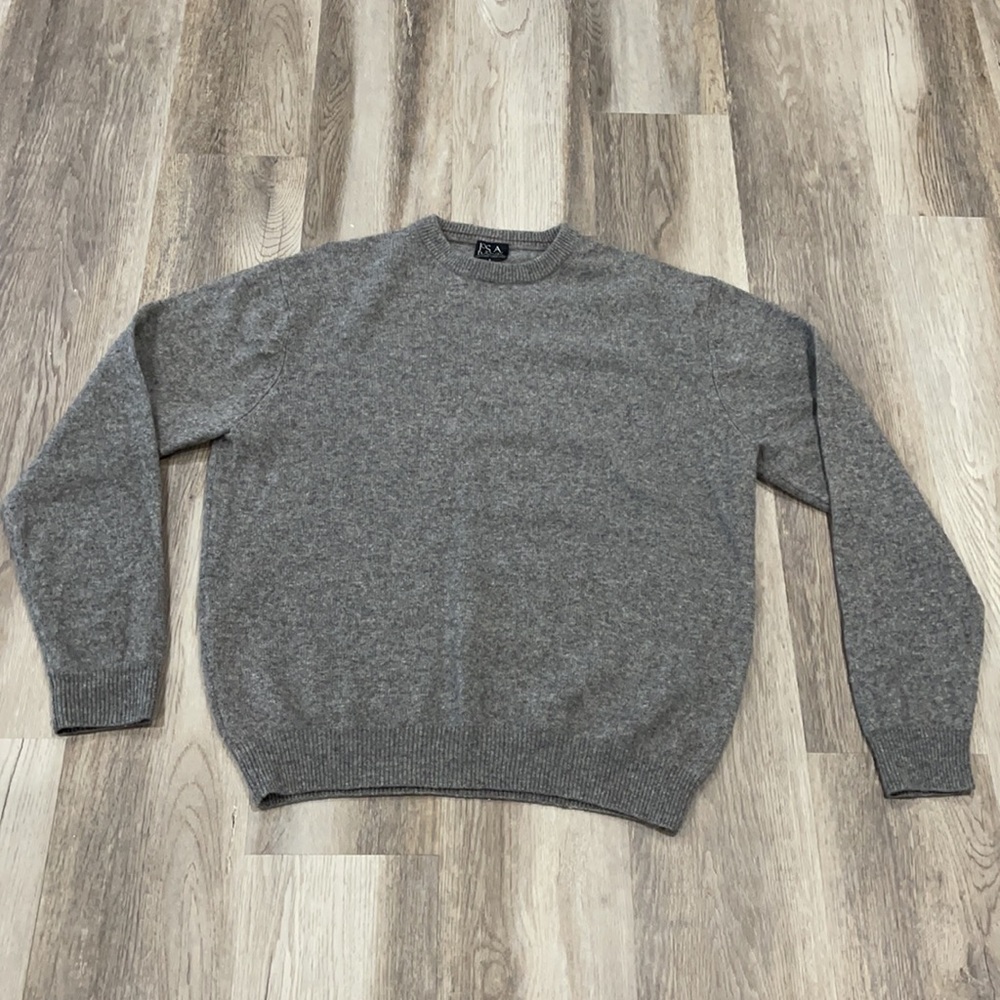 JoS A Bank sweater wool men’s size large gray crewneck pullover style